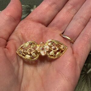 Gold and Pink Floral Brooch